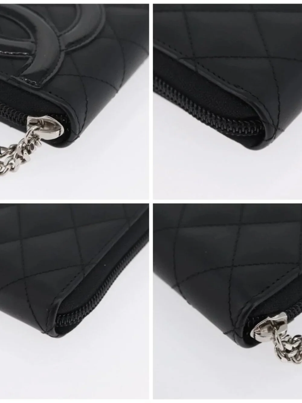 CHANEL Matelasse Cambon Line Long Wallet Leather Black Silver CC Auth 172434SAV